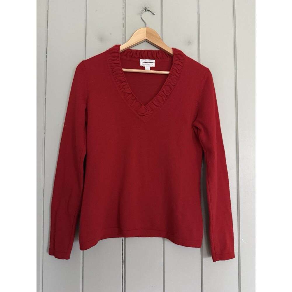 Charter Club 100% Cashmere V-Neck Sweater S Small Red 2-Ply Knit Long Sleeves